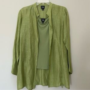 Eileen Fisher green 2pc top/shirt silk/linen small